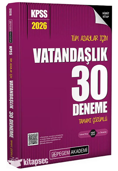 2026 KPSS Tüm Adaylar İçin Vatandaşlık 30 Deneme Tamamı Çözümlü Pegem Yayınları